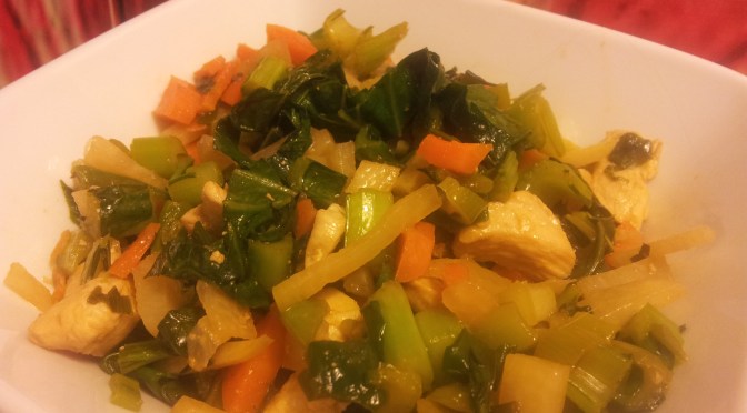 Chicken Stir fry with Choy Sum and Kohlrabi