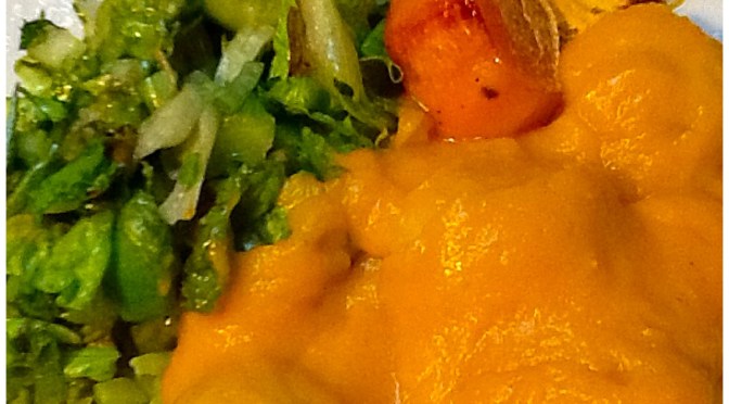 Chicken, leek and coconut meatballs with a roast vegetable sauce