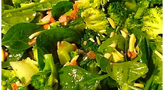 Broccoli, Spinach, Bacon and Almond Salad